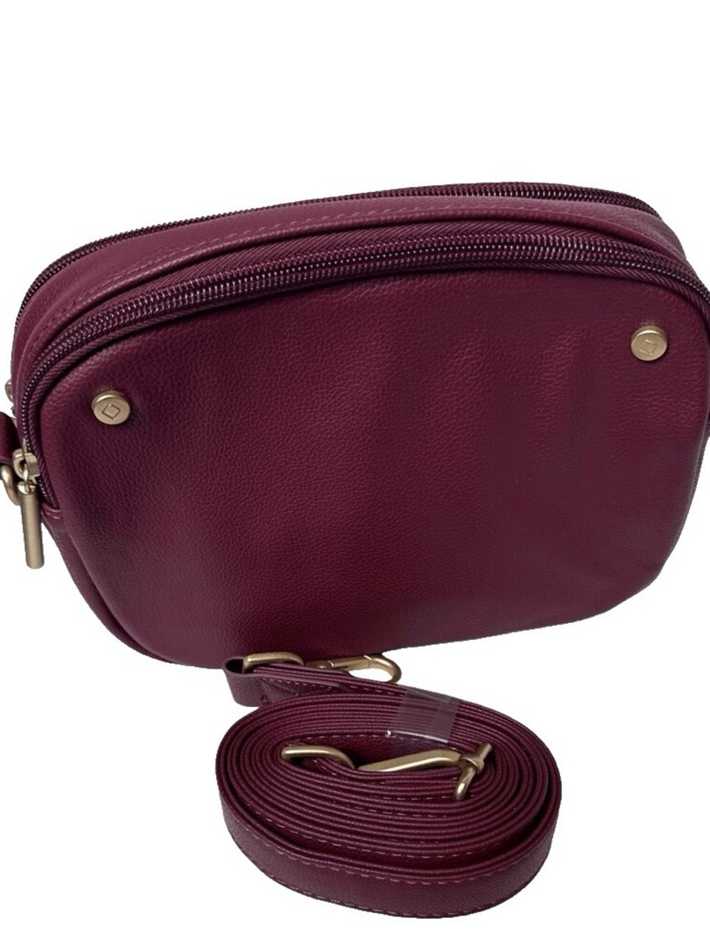 Thirty-One Double Zip Crossbody in Mulberry Smooth Pebbled Vegan Leather - New